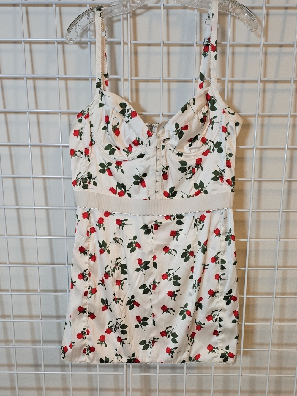 For Love & Lemons White Floral Bustier Dress with Red Roses Size XL NWT